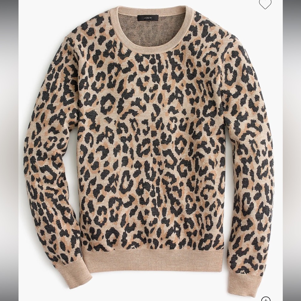J. Crew Merino Wool Crewneck Sweatshirt in Leopard, Size L